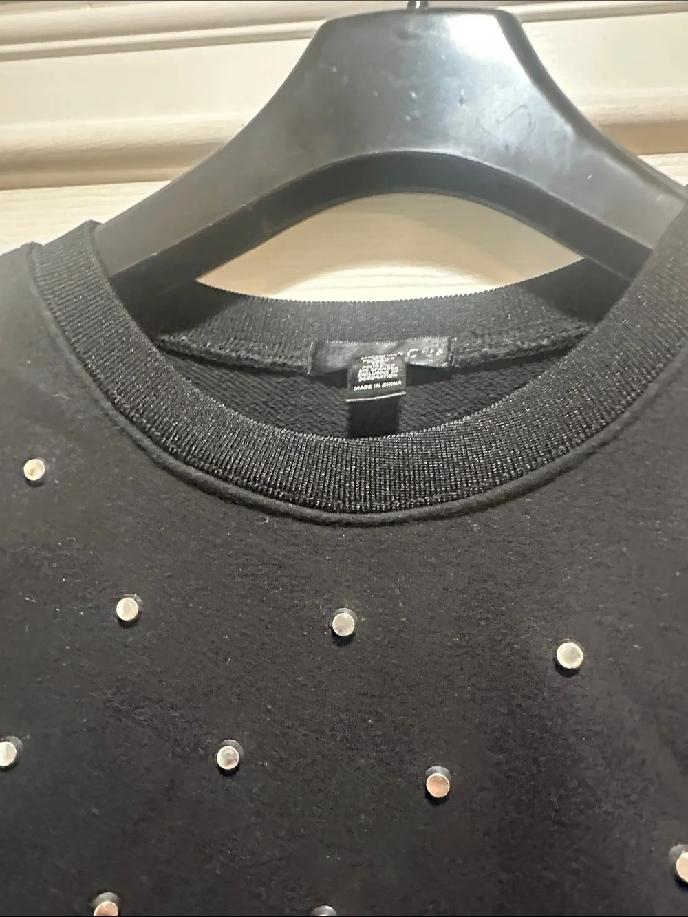 Cropped Black Sweatshirt with Stud Embellishments